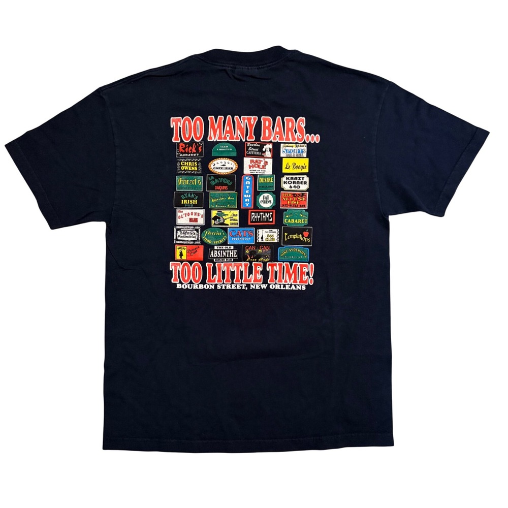 Vintage Alstyle New Orleans Bourbon Street Bars Graphic T-Shirt Navy Mens L